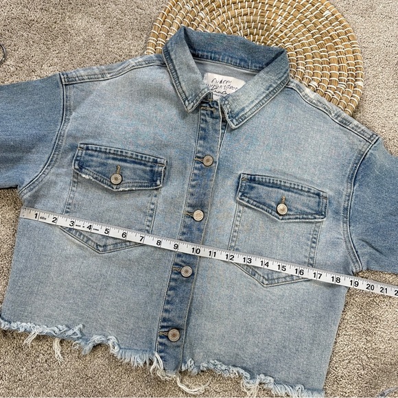 KanCan Jean Jacket Longsleeve Cropped Plaid Details Aligyn Frayed Hem Blue S - Picture 11 of 16